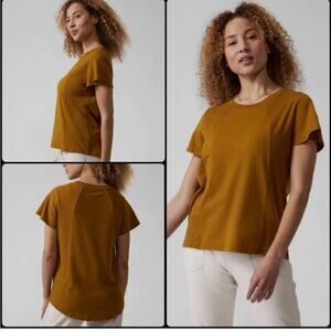 NWT Athleta Skyway flutter sleeve tee top shirt in mustard yellow size M B117
